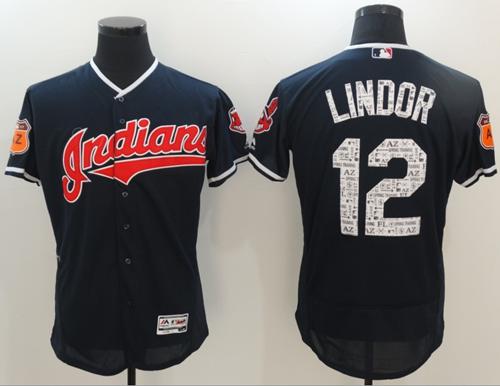 Indians #12 Francisco Lindor Navy Blue Spring Training Authentic Flex Base Stitched MLB Jersey